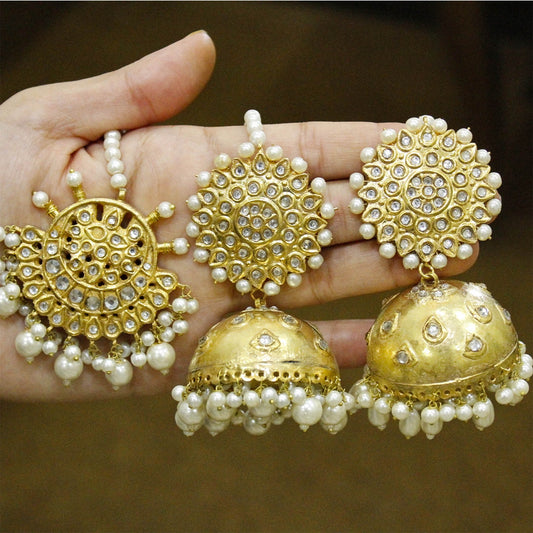Thapah Kundan Oversize Jhumka Earrings with Tekka - Zee Collection pk