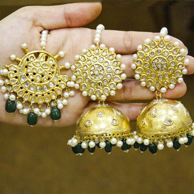 Thapah Kundan Oversize Jhumka Earrings with Tekka - Zee Collection pk