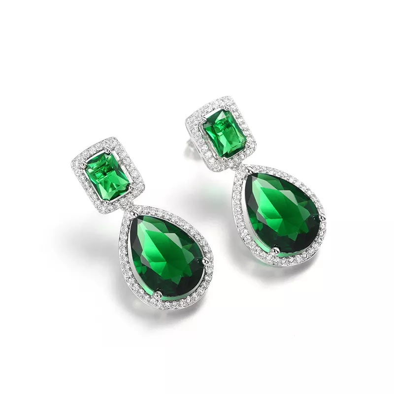 Emerald Zircon Dangle Earrings