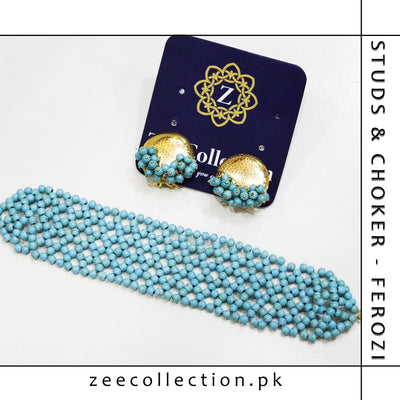 Studs & Choker Set - Ferozi - Zee Collection pk
