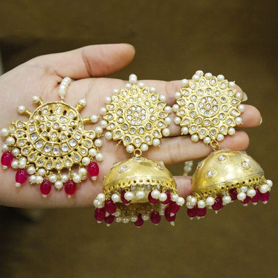 Thapah Kundan Oversize Jhumka Earrings with Tekka - Zee Collection pk