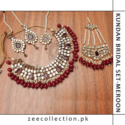 Kundan Bridal Set - Meroon - Zee Collection pk